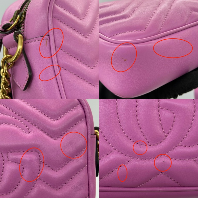 GUCCI 古馳 桃紫色 GG Marmont 牛皮斜背相機包 448065-8