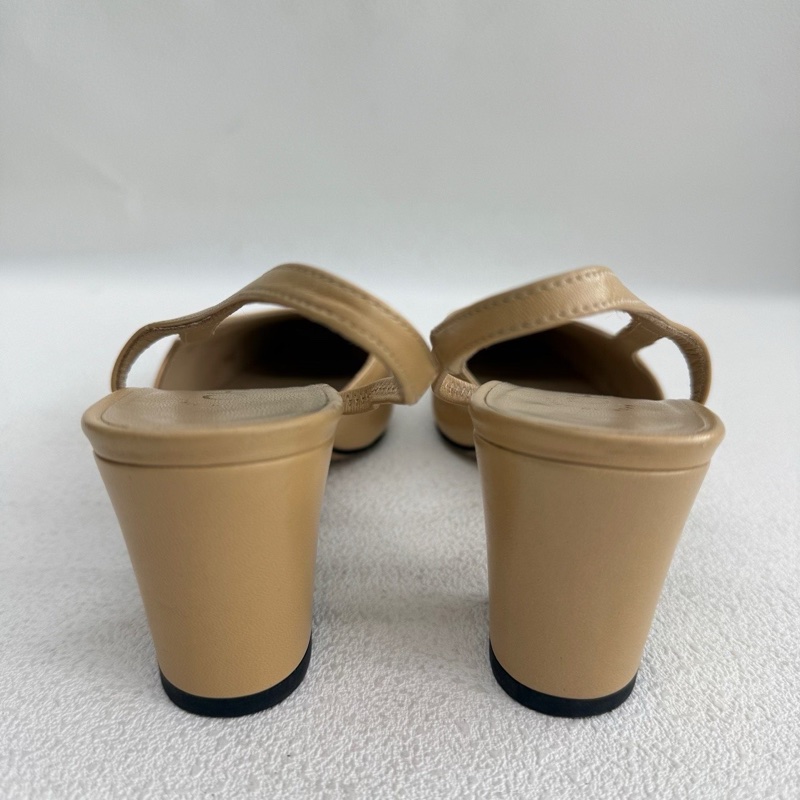 Chanel香奈兒Slingback 後系帶 皮質  米黑色 35碼-4