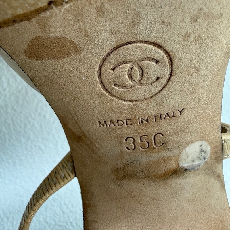 Chanel香奈兒Slingback 後系帶 皮質  米黑色 35碼-7