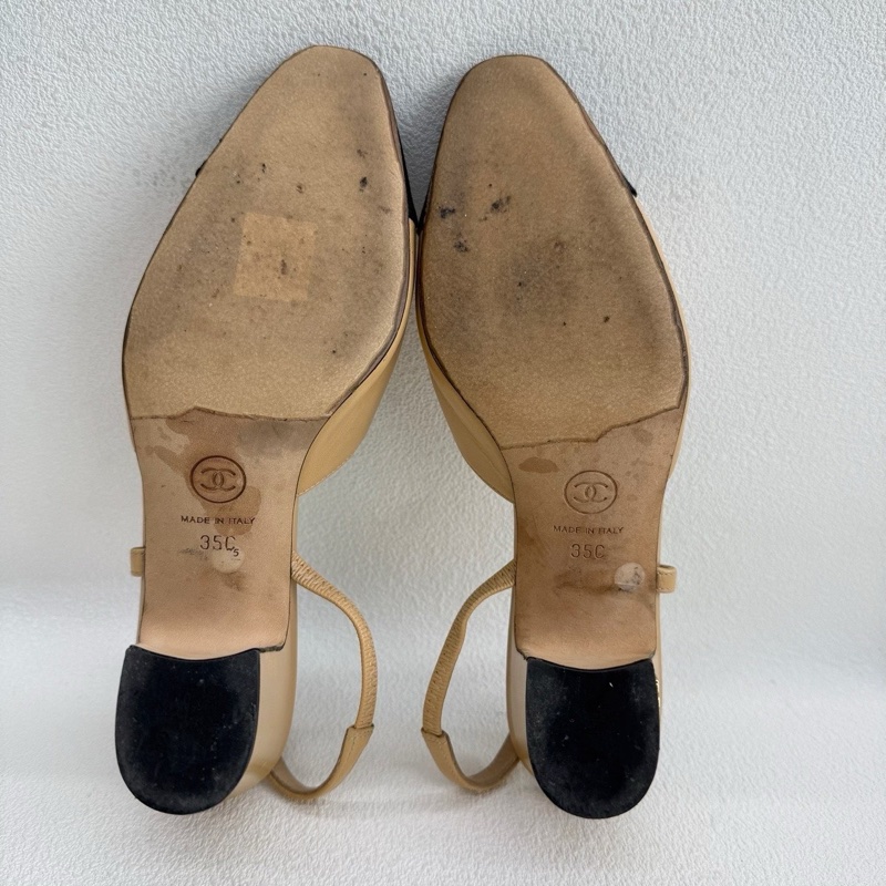 Chanel香奈兒Slingback 後系帶 皮質  米黑色 35碼-9