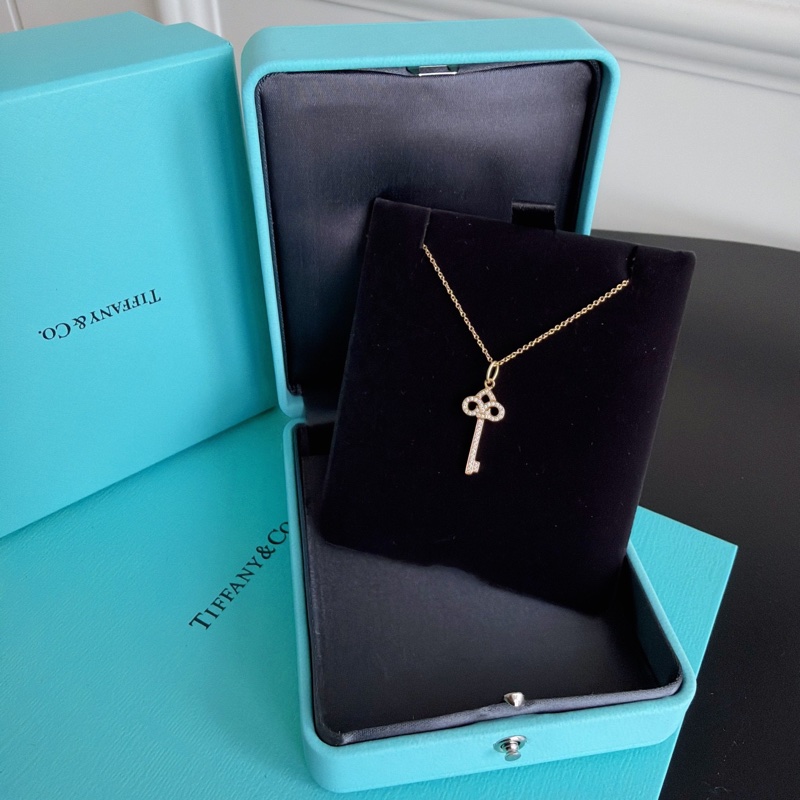 【近新閒置品】蒂芙尼Tiffany&co keys系列 mini鳶尾花滿鑽鑰匙項鍊 18k玫瑰金-7