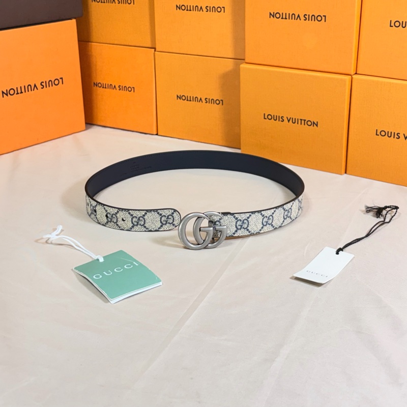 ✨小蠻腰專屬✨ 🎁全新盒裝 Gucci 古馳 雙G Marmont 經典老花銀釦皮帶 腰帶-0