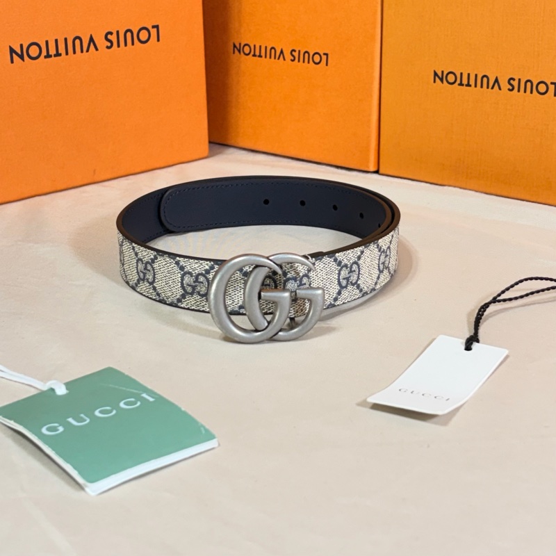 ✨小蠻腰專屬✨ 🎁全新盒裝 Gucci 古馳 雙G Marmont 經典老花銀釦皮帶 腰帶-1