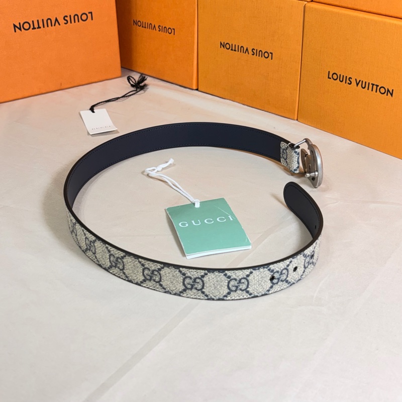 ✨小蠻腰專屬✨ 🎁全新盒裝 Gucci 古馳 雙G Marmont 經典老花銀釦皮帶 腰帶-3