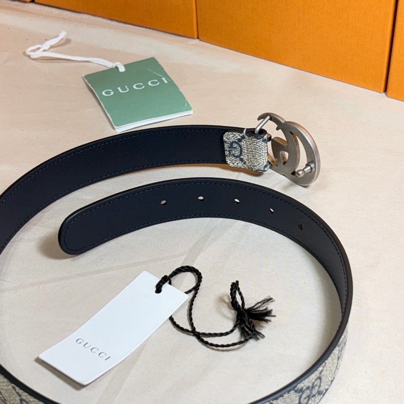 ✨小蠻腰專屬✨ 🎁全新盒裝 Gucci 古馳 雙G Marmont 經典老花銀釦皮帶 腰帶-4