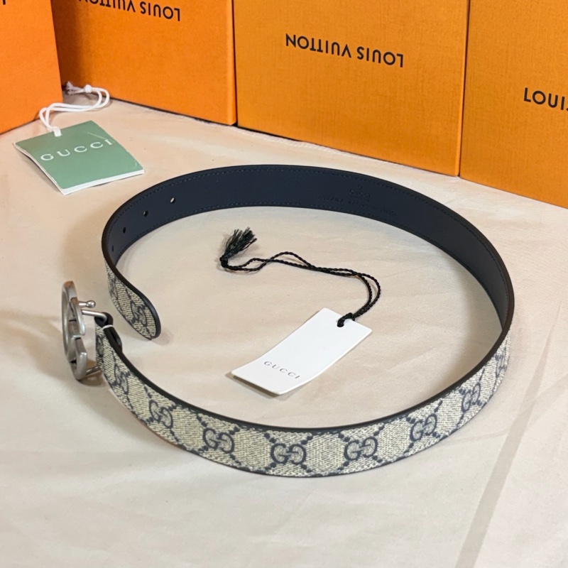 ✨小蠻腰專屬✨ 🎁全新盒裝 Gucci 古馳 雙G Marmont 經典老花銀釦皮帶 腰帶-5