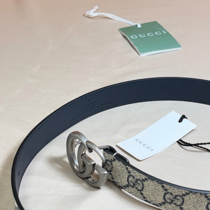 ✨小蠻腰專屬✨ 🎁全新盒裝 Gucci 古馳 雙G Marmont 經典老花銀釦皮帶 腰帶-6