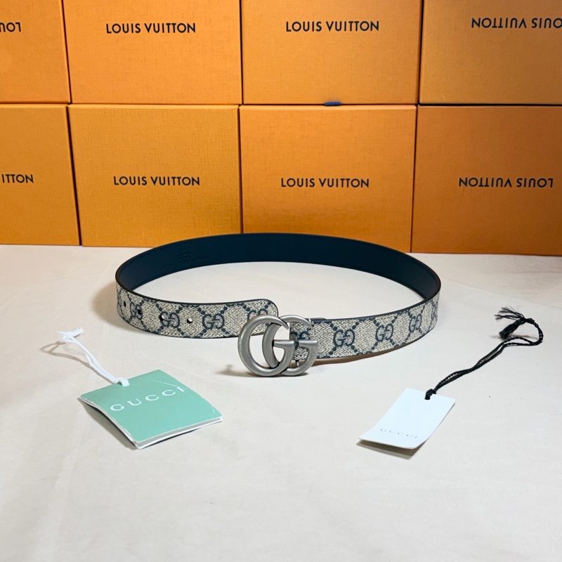 ✨小蠻腰專屬✨ 🎁全新盒裝 Gucci 古馳 雙G Marmont 經典老花銀釦皮帶 腰帶-7