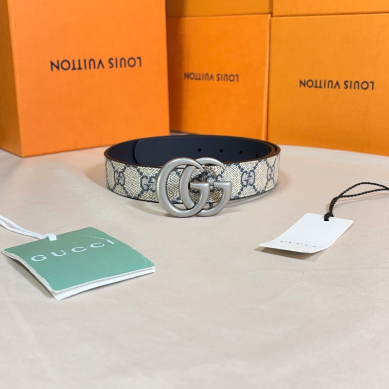✨小蠻腰專屬✨ 🎁全新盒裝 Gucci 古馳 雙G Marmont 經典老花銀釦皮帶 腰帶-8