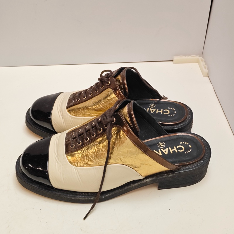 Chanel香奈兒 拼色樂福鞋 全皮36碼 成色超好-0