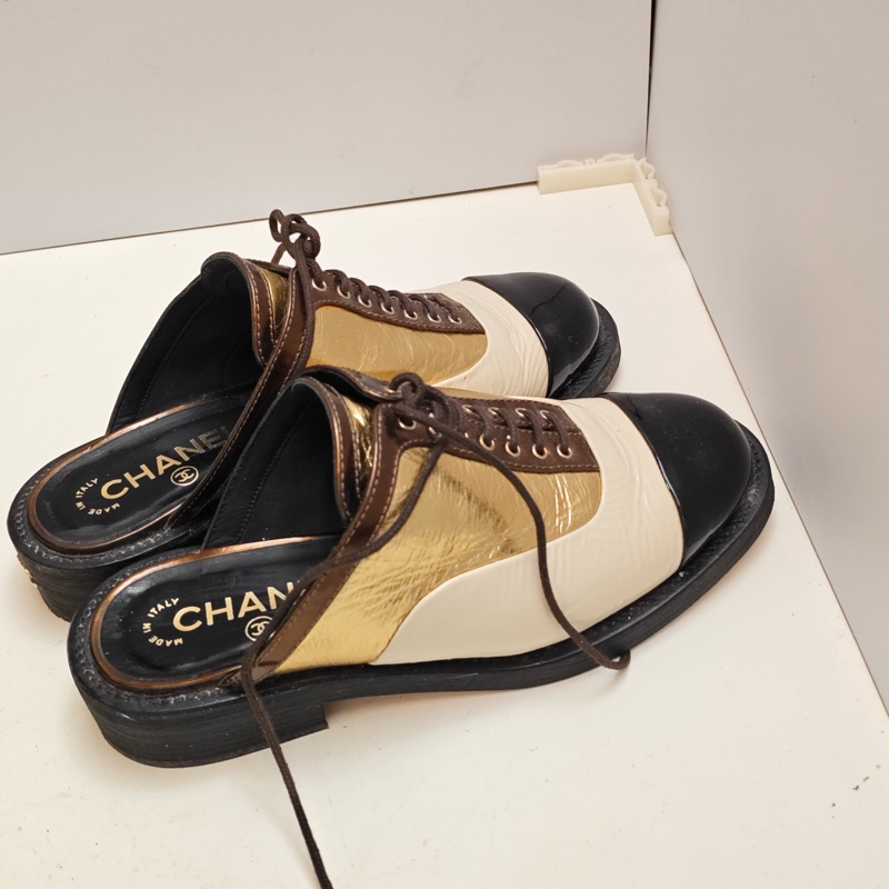 Chanel香奈兒 拼色樂福鞋 全皮36碼 成色超好-2
