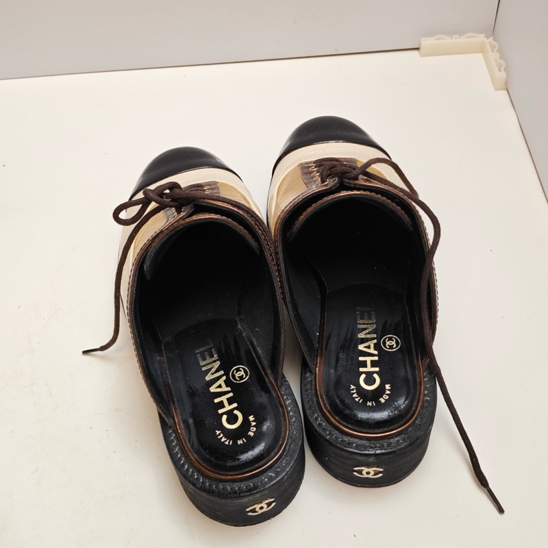Chanel香奈兒 拼色樂福鞋 全皮36碼 成色超好-3
