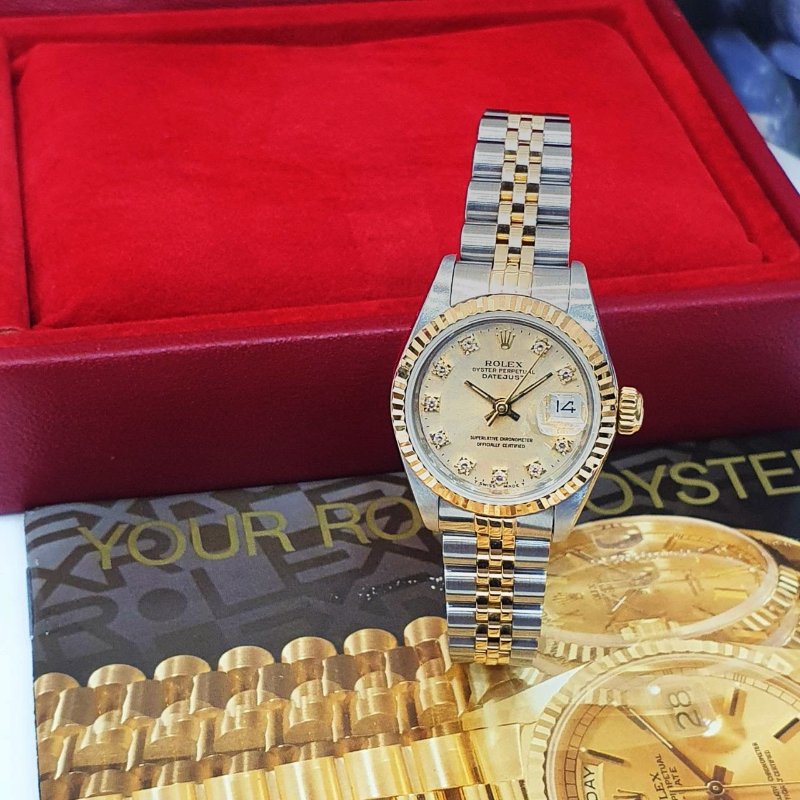 ROLEX 勞力士69173 Datejust 18K半金 蠔式女錶 經典款 金色十鑽面盤 錶徑26mm 自動上鍊 大眾名錶B1269-1