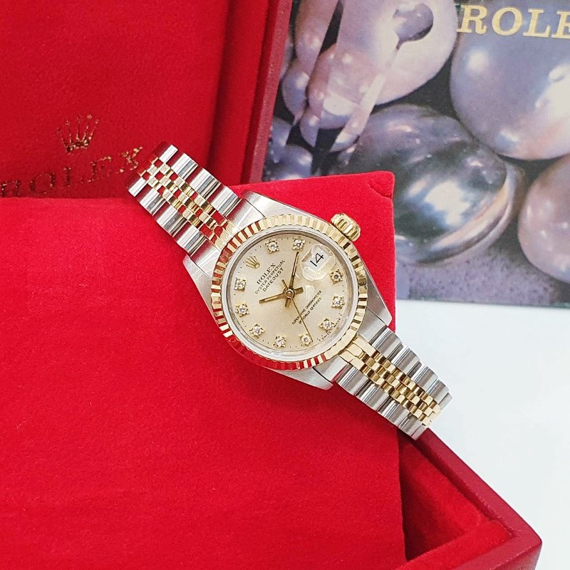 ROLEX 勞力士69173 Datejust 18K半金 蠔式女錶 經典款 金色十鑽面盤 錶徑26mm 自動上鍊 大眾名錶B1269-2