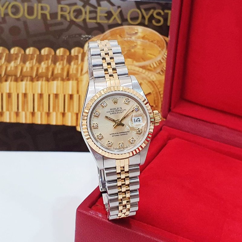 ROLEX 勞力士69173 Datejust 18K半金 蠔式女錶 經典款 金色十鑽面盤 錶徑26mm 自動上鍊 大眾名錶B1269-3