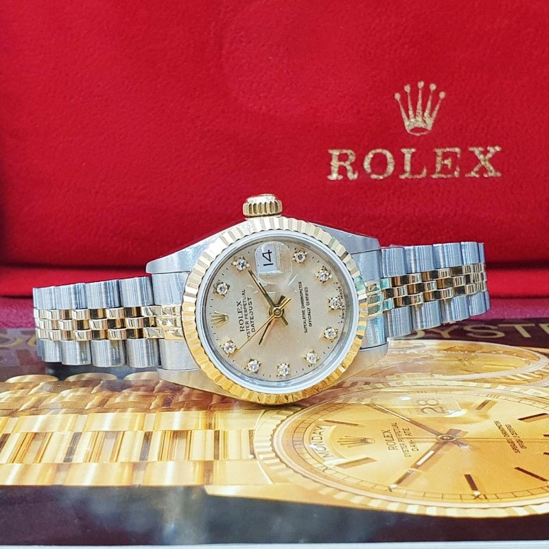 ROLEX 勞力士69173 Datejust 18K半金 蠔式女錶 經典款 金色十鑽面盤 錶徑26mm 自動上鍊 大眾名錶B1269-4