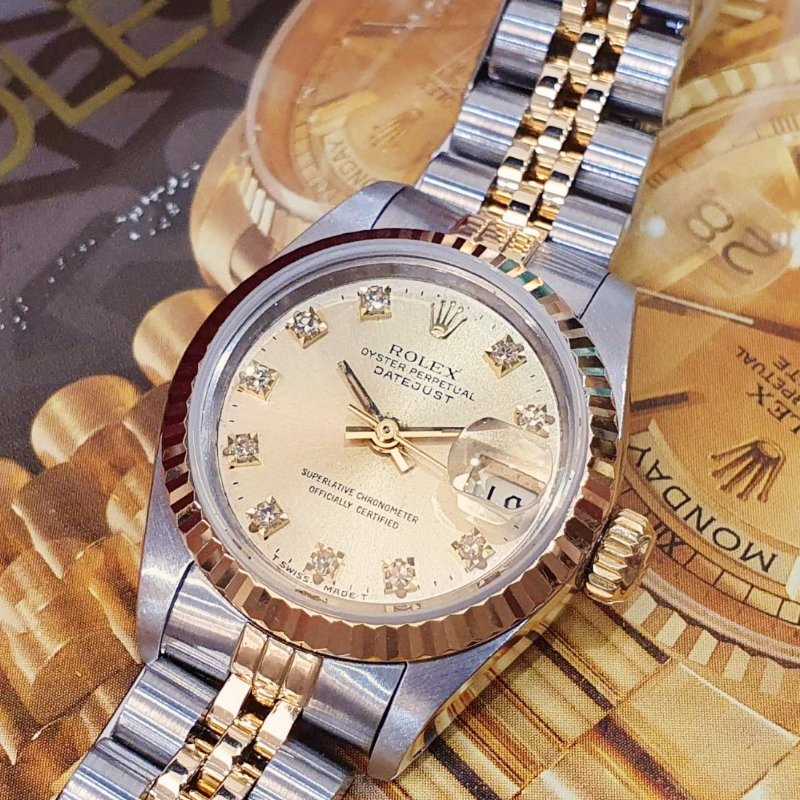 ROLEX 勞力士69173 Datejust 18K半金 蠔式女錶 經典款 金色十鑽面盤 錶徑26mm 自動上鍊 大眾名錶B1269-8