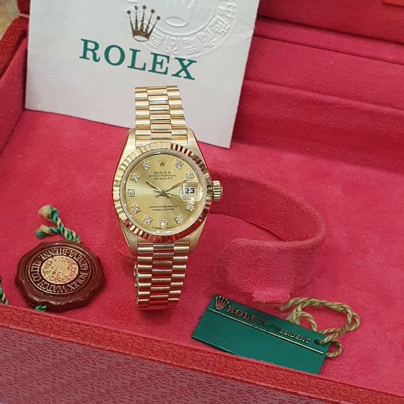 ROLEX 勞力士69178 Datejust 18K金 蠔式女錶 台灣公司貨 金色十鑽面盤 錶徑26mm 自動上鍊 大眾名錶B1270-1