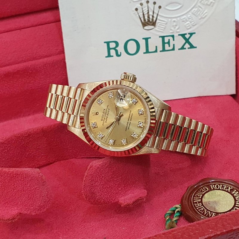 ROLEX 勞力士69178 Datejust 18K金 蠔式女錶 台灣公司貨 金色十鑽面盤 錶徑26mm 自動上鍊 大眾名錶B1270-2