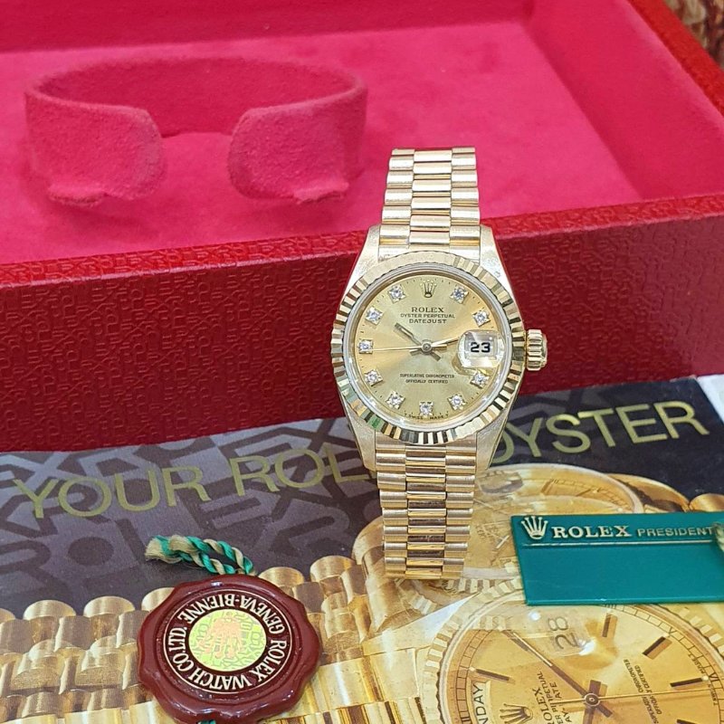 ROLEX 勞力士69178 Datejust 18K金 蠔式女錶 台灣公司貨 金色十鑽面盤 錶徑26mm 自動上鍊 大眾名錶B1270-3