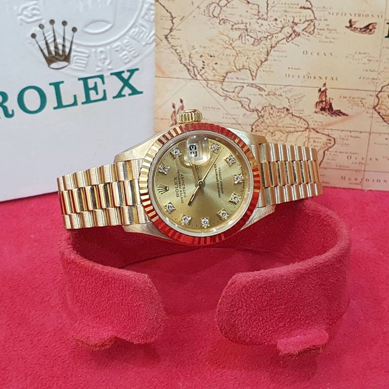 ROLEX 勞力士69178 Datejust 18K金 蠔式女錶 台灣公司貨 金色十鑽面盤 錶徑26mm 自動上鍊 大眾名錶B1270-4