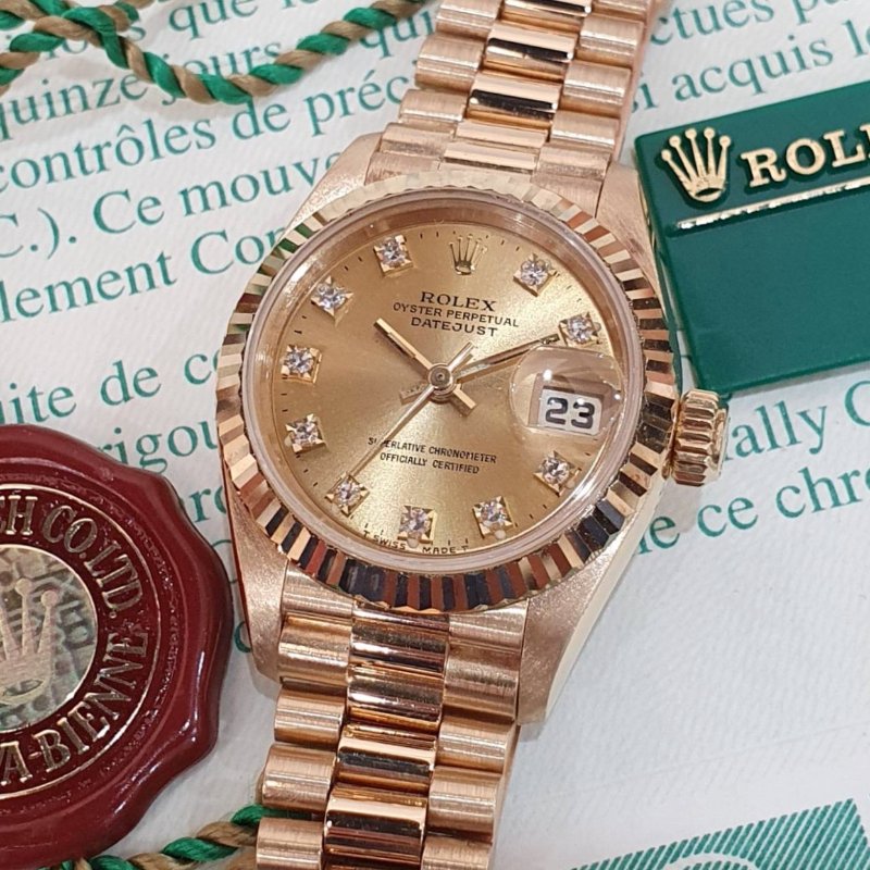 ROLEX 勞力士69178 Datejust 18K金 蠔式女錶 台灣公司貨 金色十鑽面盤 錶徑26mm 自動上鍊 大眾名錶B1270-8