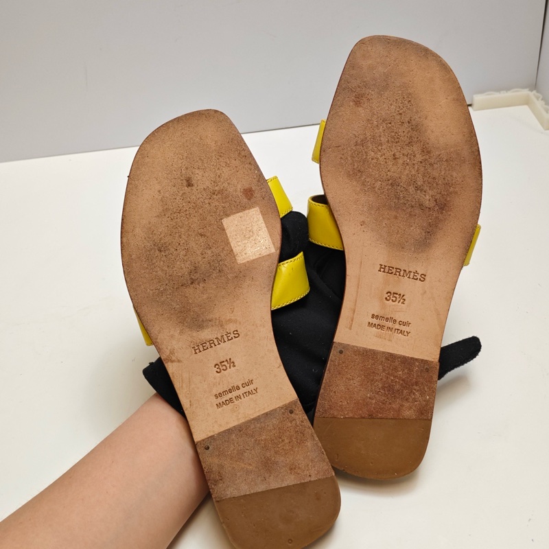 全網最便 Hermes/愛馬仕 黃色H拖鞋，35碼  🈚附件-8