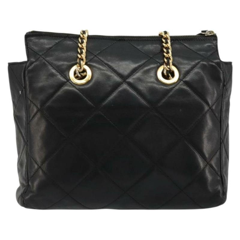 【日本直送】PRADA 絎縫鏈條單肩包 羊皮 黑色 金色 Auth 119692-1
