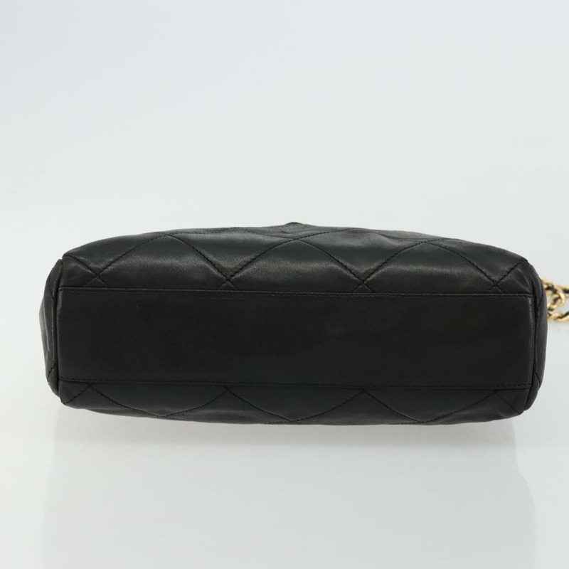 【日本直送】PRADA 絎縫鏈條單肩包 羊皮 黑色 金色 Auth 119692-8