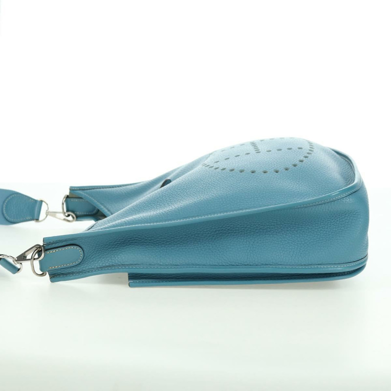 【日本直送】愛馬仕 Evelyn 2 GM 單肩包 Taurillon 皮革 淺藍色 銀色 正品 fm4915V-2