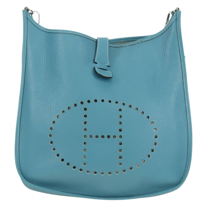 【日本直送】愛馬仕 Evelyn 2 GM 單肩包 Taurillon 皮革 淺藍色 銀色 正品 fm4915V-12