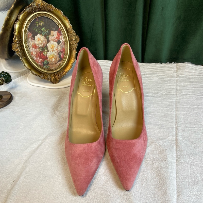 Roger Vivier 粉色麂皮高跟鞋 36碼 僅室內穿過一次-6