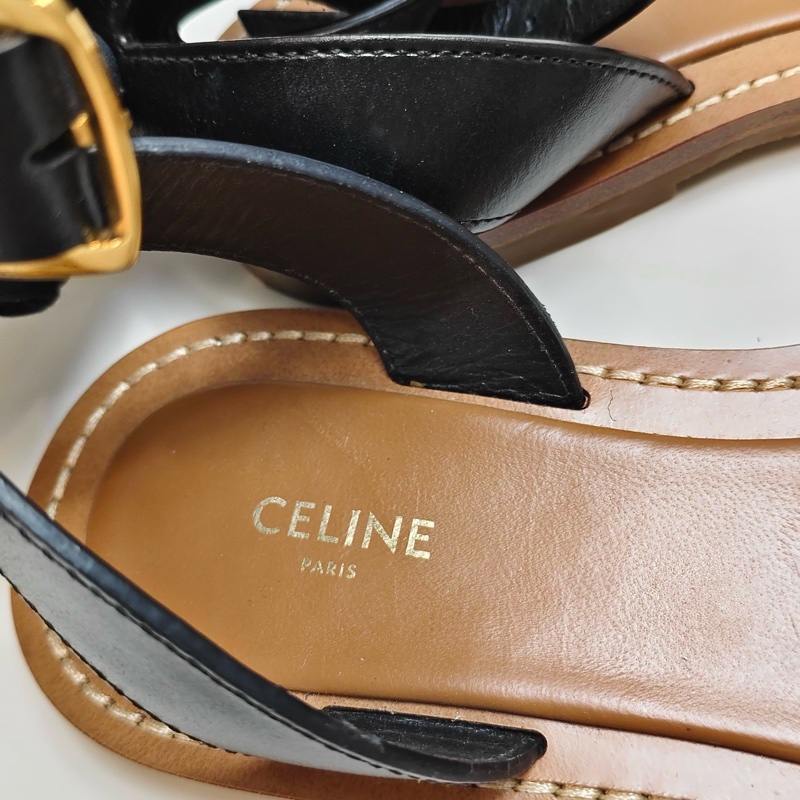 99新Celine/賽琳 黑拼棕色草編涼鞋 尺碼36  🈚附件-3