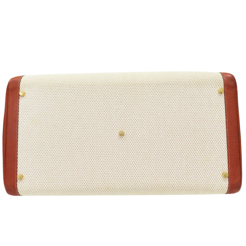 米色帆布 棕色皮革 Kelly 50 凱莉包 手提包 口G刻 金釦 (無鎖頭/背帶)【HERMES 愛馬仕】-3