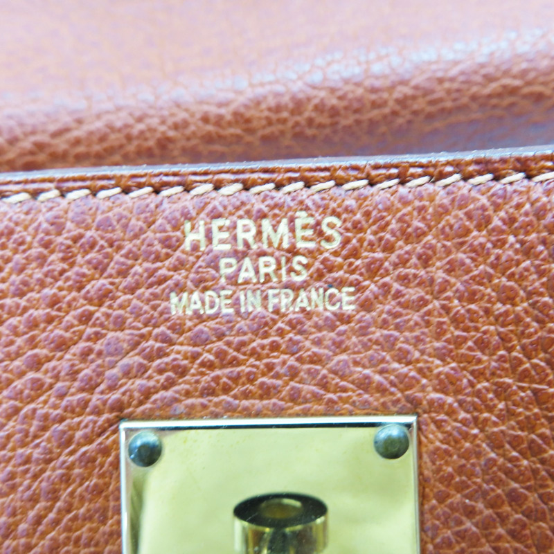 米色帆布 棕色皮革 Kelly 50 凱莉包 手提包 口G刻 金釦 (無鎖頭/背帶)【HERMES 愛馬仕】-6