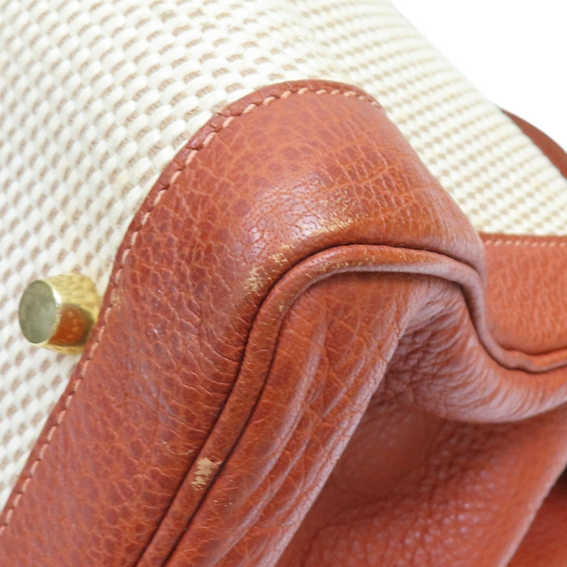 米色帆布 棕色皮革 Kelly 50 凱莉包 手提包 口G刻 金釦 (無鎖頭/背帶)【HERMES 愛馬仕】-10