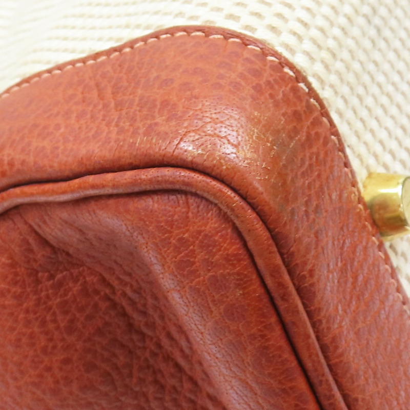 米色帆布 棕色皮革 Kelly 50 凱莉包 手提包 口G刻 金釦 (無鎖頭/背帶)【HERMES 愛馬仕】-11