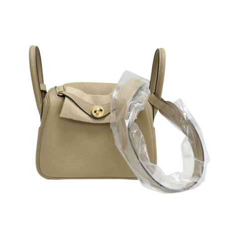 風衣灰 Clemence牛皮 Mini Lindy 肩背包 K刻 金釦【HERMES 愛馬仕】 H079086CC