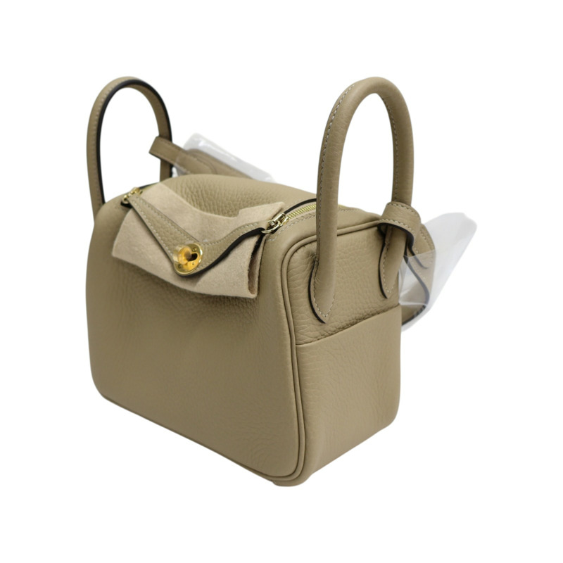 風衣灰 Clemence牛皮 Mini Lindy 肩背包 K刻 金釦【HERMES 愛馬仕】 H079086CC-2