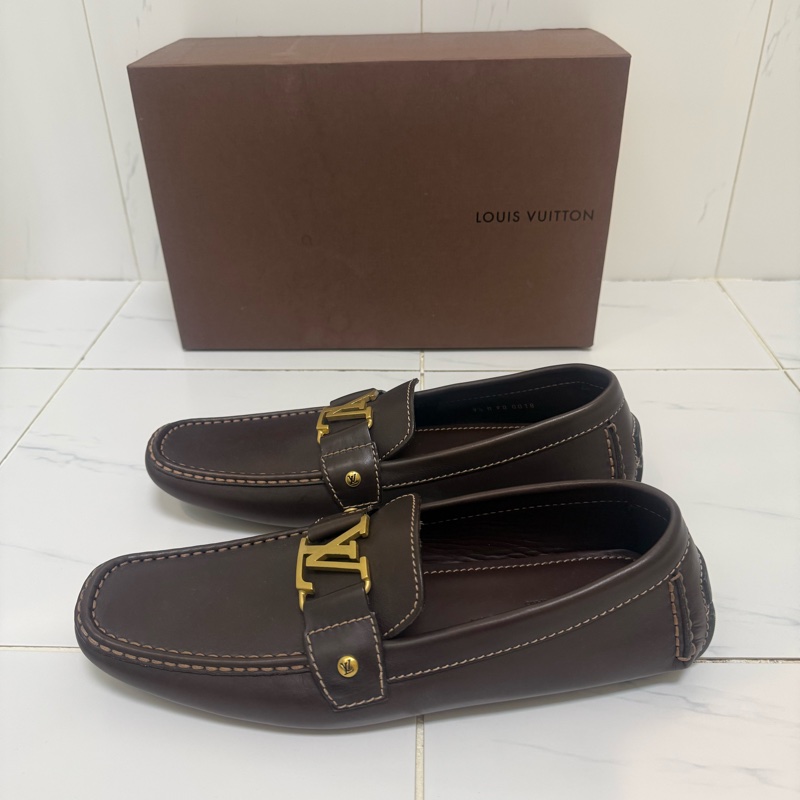 Louis Vuitton咖啡牛皮金釦莫卡辛便鞋-1