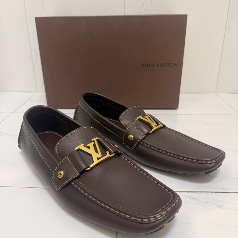 Louis Vuitton咖啡牛皮金釦莫卡辛便鞋-2