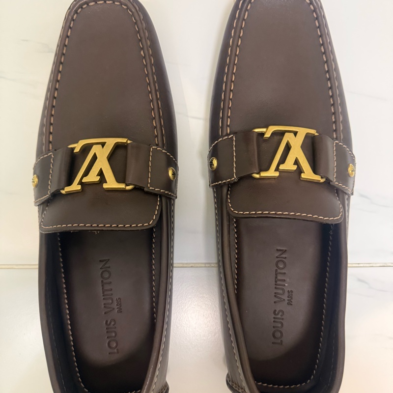 Louis Vuitton咖啡牛皮金釦莫卡辛便鞋-4