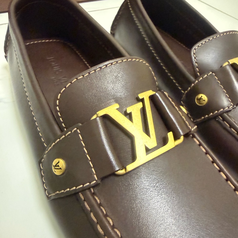 Louis Vuitton咖啡牛皮金釦莫卡辛便鞋-5