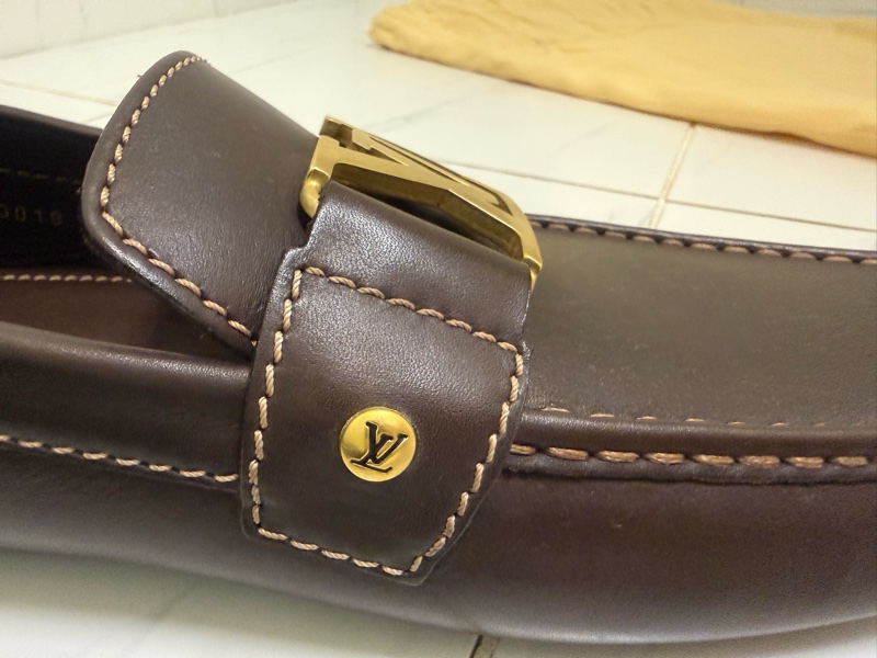 Louis Vuitton咖啡牛皮金釦莫卡辛便鞋-7