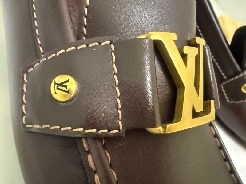 Louis Vuitton咖啡牛皮金釦莫卡辛便鞋-8