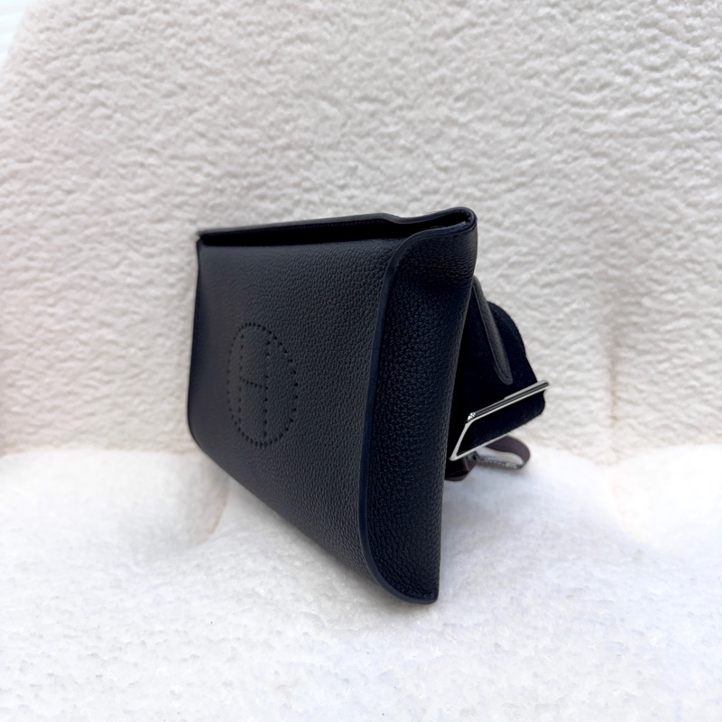 愛馬仕餐盤包Hermès Videpoches 黑色Togo皮帆布背袋肩背包 H084283-5