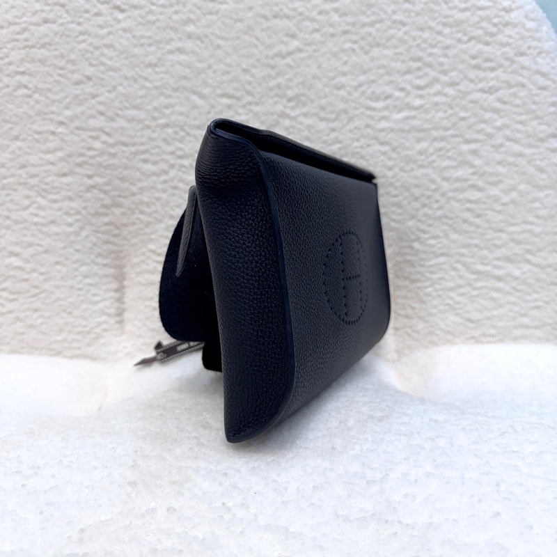 愛馬仕餐盤包Hermès Videpoches 黑色Togo皮帆布背袋肩背包 H084283-6