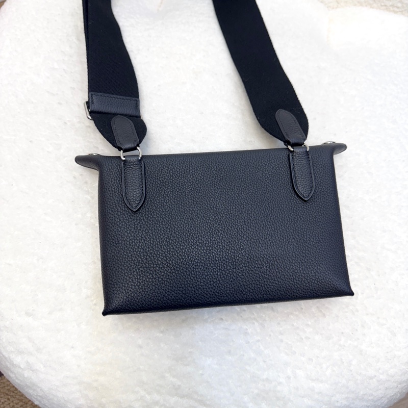 愛馬仕餐盤包Hermès Videpoches 黑色Togo皮帆布背袋肩背包 H084283-7