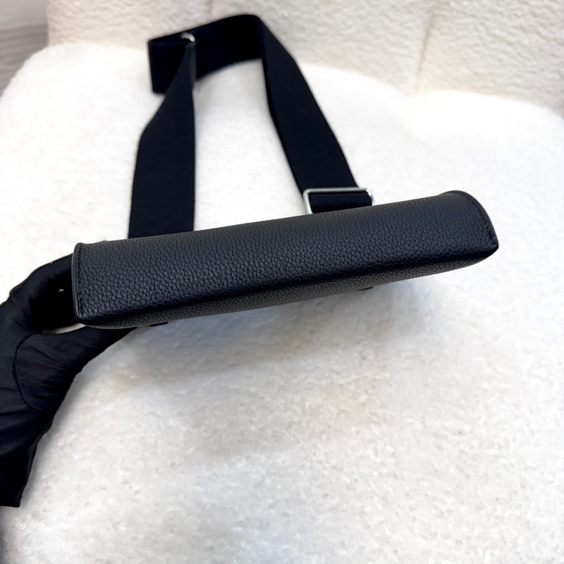 愛馬仕餐盤包Hermès Videpoches 黑色Togo皮帆布背袋肩背包 H084283-9