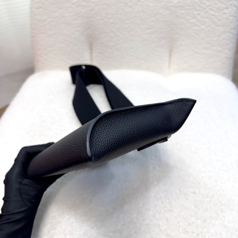 愛馬仕餐盤包Hermès Videpoches 黑色Togo皮帆布背袋肩背包 H084283-11